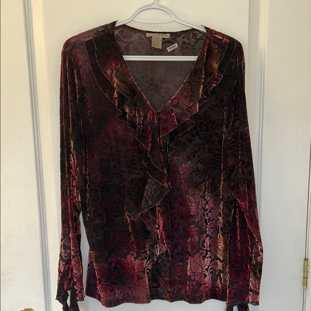 Susan Lawrence Red and Brown Floral Blouse